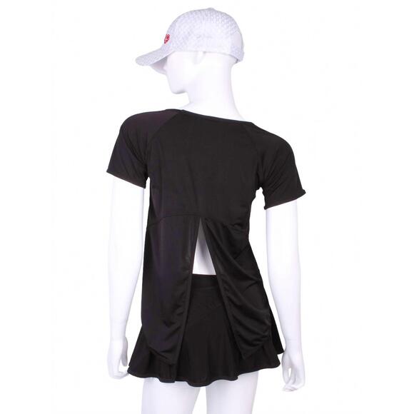 NEW LOVE LOVE TENNIS women's tie back short sleeve tee in black - Picture 3 of 3